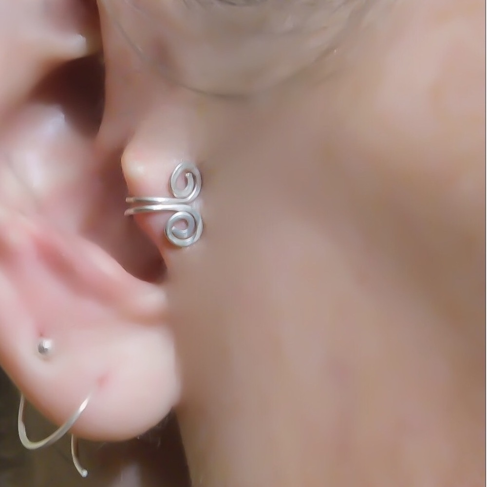 3 x double spiral fake tragus cartilage earring clip on adjustable ear cuff